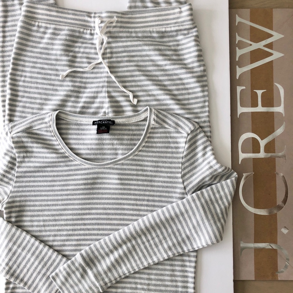 JCrew gray striped 2 pc PJs sleepwear top bottoms